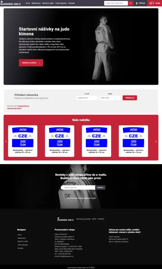 Náhled e-shopu Backnumber s judistickým vybavením