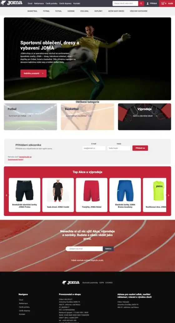 Náhled e-shopu JOMA shop se sportovním vybavením